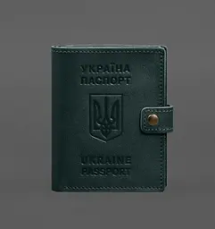 Шкіряна обкладинка-портмоне на паспорт з гербом України 25.1 Зелена