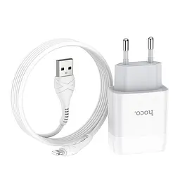 Зарядний пристрій Hoco C72A USB білий + кабель USB to Lightning - мініатюра 2