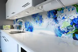 Кухонний фартух Сині Проліски для кухні наклейка ПВХ квіти колаж Блакитний 60х300 см Happy Pocket Z180486