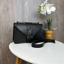 Сумка жіноча через плече крос-боді маленька стильна на ланцюжку Чорна із нікелем (1234ЧН) - мініатюра 2