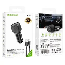 Адаптер автомобільний BOROFONE Solid dual-port car charger Type-C Set BZ31A |2USB, 17W/3.4A Max| - мініатюра 2