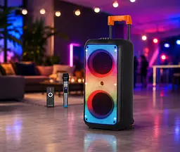 Портативна акустика ZXX-1095 80 Вт / Колонка 2х8дюйма Bluetooth / USB / TF / AUX, FM, LED / Переносна музична колонка з мікрофоном для караоке