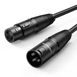 XLR-кабель для микрофона UGREEN AV130 2 м 3-контактные разъёмы мама для выхода источника и папа для входа микшера или PA-системы с экранированием от помех с медной жилой чёрный (20710)
