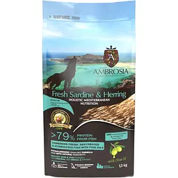 Сухий корм Ambrosia Mediterranean для цуценят усіх порід з сардиною та оселедцем 1.5 кг