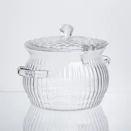 Каструля Yiwu HP-34-65 скляна термостійка 2 л з кришкою рельєфна для варіння страв - мініатюра 6