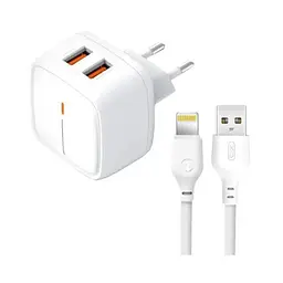 Мережевий зарядний пристрій XO L61 12W 2USB port 2.4A charger with Lightning cable Білий - мініатюра 5