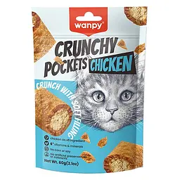 Ласощі для котів Wanpy Crunchy Pockets Chicken Ванпі Хрусткі подушечки з Куркою 60 г