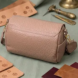 Модна шкіряна сумка з плечовою лямкою для жінок Vintage 22403 бежева - мініатюра 4