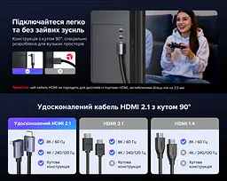 Кабель HDMI UGREEN HD188 2.1 кутовий 90° 8K 60 Гц 2 м чорний (85169) - мініатюра 13