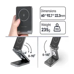 Зарядний пристрій Vention Magnetic Wireless Charger 15W 3-in-1 gray (FGFH0) - мініатюра 5
