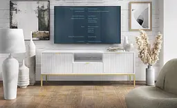Тумба під телевізор Perfect Home Нова / Nova 2-дверна з 1 шухлядою і золотими ніжками RTV154 Білий (PFH-091224)