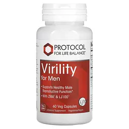 Репродуктивне здоров'я чоловіків, Virility For Men, 60 веганських капсул Protocol For Life Balance vit0002647