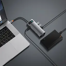 Концентратор Baseus USB3.1 Type-C to USB C(PD)100W/HDMI 4K 30Hz/VGA/USB3.2/RJ45/SD+TF,9in1 Grey (CAHUB-CU0G) - мініатюра 11