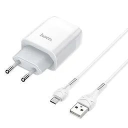 Зарядний пристрій Hoco C72A Glorious (1USB, 2.1А) White + кабель MicroUSB (6931474713001) - мініатюра 7