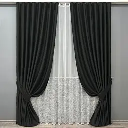 Комплект штор з тюлем VR-Textil Блекаут Bagema Rvs, чорний з білим, 2 штори 100×270 см + тюль 300×270 см, арт. 71-169/1