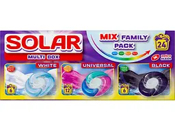 Капсули для прання SOLAR 24шт Multi Box White 6шт+Universal 12шт+Black 6шт