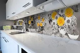 Кухонний фартух Жовтий акцент вінілова наклейка ПВХ троянди квіти глечика Сірий 65х250 см Happy Pocket Z180826 - мініатюра 5