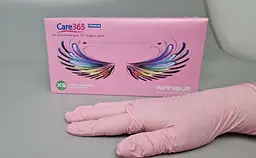 Рукавички одноразові нітрилові рожеві CARE 365, розмір XS, 100 шт, неопудрені, для огляду, клінінгу та сервісу - мініатюра 2