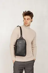 Чорний шкіряний чоловічий рюкзак на одне плече Chest Bag - мініатюра 9