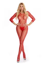 Бодістокінг Pink Lipstick Lingerie Risque Crotchless Bodystocking Red, S/M