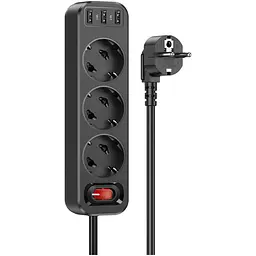 Мережевий фільтр Hoco NS2 3-position Extension Cord Socket + 3 USB Black [765161] [75857] - мініатюра 2