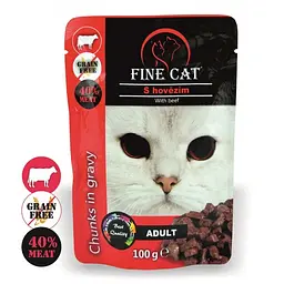 Вологий беззерновий корм для дорослих котів Fine Cat з яловичиною в соусі, 100 г