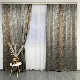 Жакардові мармурові штори сіро-бронзового кольору 2шт. 150х270 з білим шифоновим тюлем 400х270, на т ALBO pbe0052754 - мініатюра 2