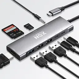 USB-хаб XON SmartHub 9 в 1 (HDMI, 3.5 Audio, SD/TF, 2xType-C, 3xUSB3.0) Сірий (UHCHP095300G 5245) - мініатюра 2