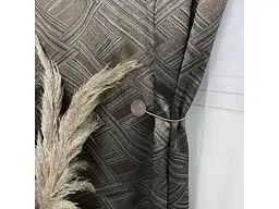 Жакардові штори "геометрія" кавового кольору 2шт. 150х270 з білим шифоновим тюлем 400х270, на тасьмі ALBO pbe0052577 - мініатюра 9