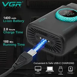 Електробритва VGR V-377 / Шейвер з LED дисплеєм / Бритва з подвійним лезом та регулюванням потужності Чорний - мініатюра 3