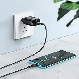Зарядний пристрій Hoco C72Q USB QC чорний + кабель USB to Type-C - мініатюра 2