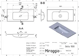 Умивальник Miraggio DELLA 1000 (0000166) Miramarble, Глянцевий, Накладний/Врізний, Білий - мініатюра 2