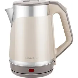 Електрочайник Liberton LEK-6823, Beige/Inox, 1500W, 1.8л, дисковий, подвійна стінка (нержавіюча сталь+пластик), автовідключення, індикатор включення, відкривання кришки ручне, шкала рівня води внутрішня