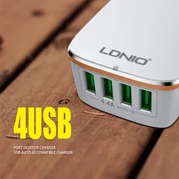 Зарядний адаптер 4 порти Ldnio A4404 зарядний пристрій 4 USB 4.4A - мініатюра 6