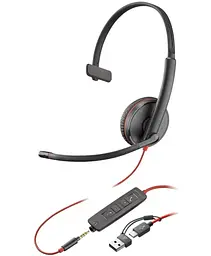 Гарнітура Poly комп'ютерна моно On-ear Blackwire 3215 USB-A USB-C 3.5 мм односпрямований чорний (8X227AA)