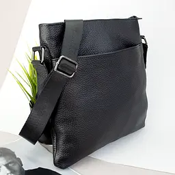 Сумка чоловіча шкіряна Handycover S105 чорна з 2 кишенями