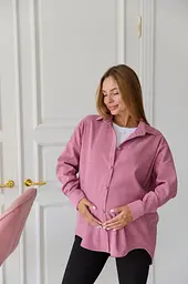 Жіноча сорочка для вагітних стилю oversize з мікровельвету Varna розмір L-XL Lullababe пудрова - мініатюра 8