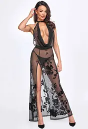 Сукня Noir Handmade F312 Divinity, XL, black, прозора, до підлоги, відкрита спина, розріз збоку - мініатюра 3