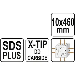 Свердло по залізобетону Yato SDS+ Premium Х-тип, Ø=10х460 мм 4 різальні пруги (YT-41953) - мініатюра 6