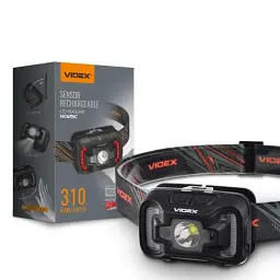Ліхтар налобний Videx H025C, Black, 310 лм, 5000K, до 74 м, 7 режимів роботи, світлодіод CREE XTE 5W + COB, акумулятор (1800 mAh, незнімний), IP65, 96 г (VLF-H025C) - мініатюра 2