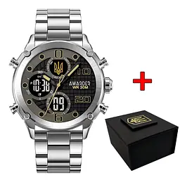 Чоловічий наручний годинник 017 Тризуб Золото Silver-Black Steel Awarder acs0031881
