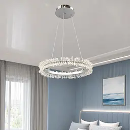 Підвісна світлодіодна люстра-кільце Artlight 2055/400CH срібло сатин із прозорим кристальним декором 19W