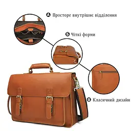 Шкіряний портфель матовий 14937 Vintage рудий - мініатюра 8