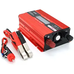 Інвертор напруги UKC + LCD, 500ВА(300Вт), 12/220V, approximated, 1 універсальна розетка, клем + крокодили - мініатюра 2