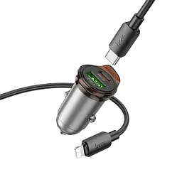 Автомобільний зарядний пристрій Hoco NZ16A USB/Type-C 43W PD QC 25W metal grey + кабель Type-C to Lightning - мініатюра 4