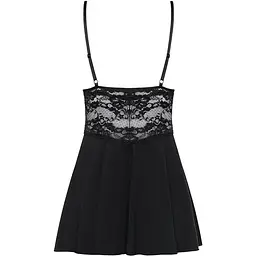Сатиновий пеньюар з мереживом Obsessive 810-BAB-1 Babydoll & Thong L/XL, чорний, пеньюар, танга - мініатюра 2