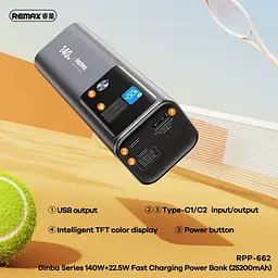 Універсальна мобільна батарея Remax RPP-662 25200mAh QC+PD (22.5W+140W) Синій - мініатюра 6