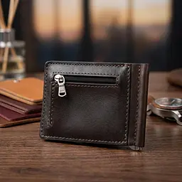 Шкіряний чоловічий затискач для грошей з монетницею Grande Pelle 11547 коричневий - мініатюра 4