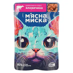 Вологий корм для котів М'ясна Миска шматочки в соусі з яловичиною 100 г - мініатюра 2