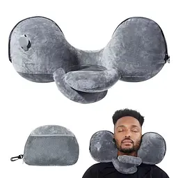 Надувна подушка дорожня сіра під голову та шию Inflatable pillow - мініатюра 2
